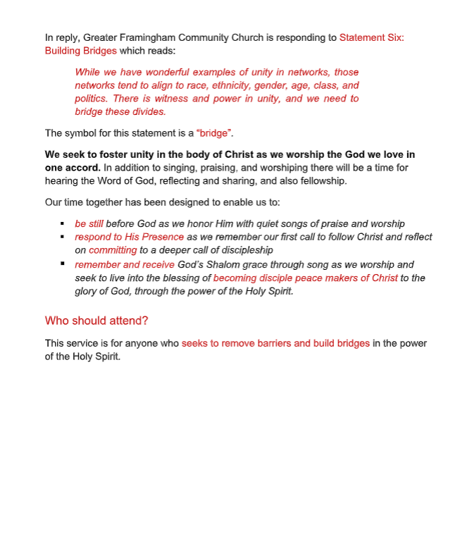 Building Bridges Event Description continued